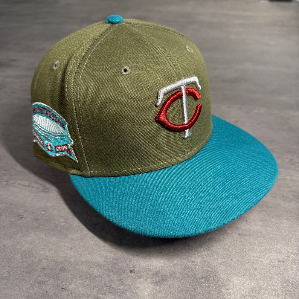 Hat Club Minnesota Twins New Era Cap Fitted 7 1/2 Olive Teal Metrodome Patch